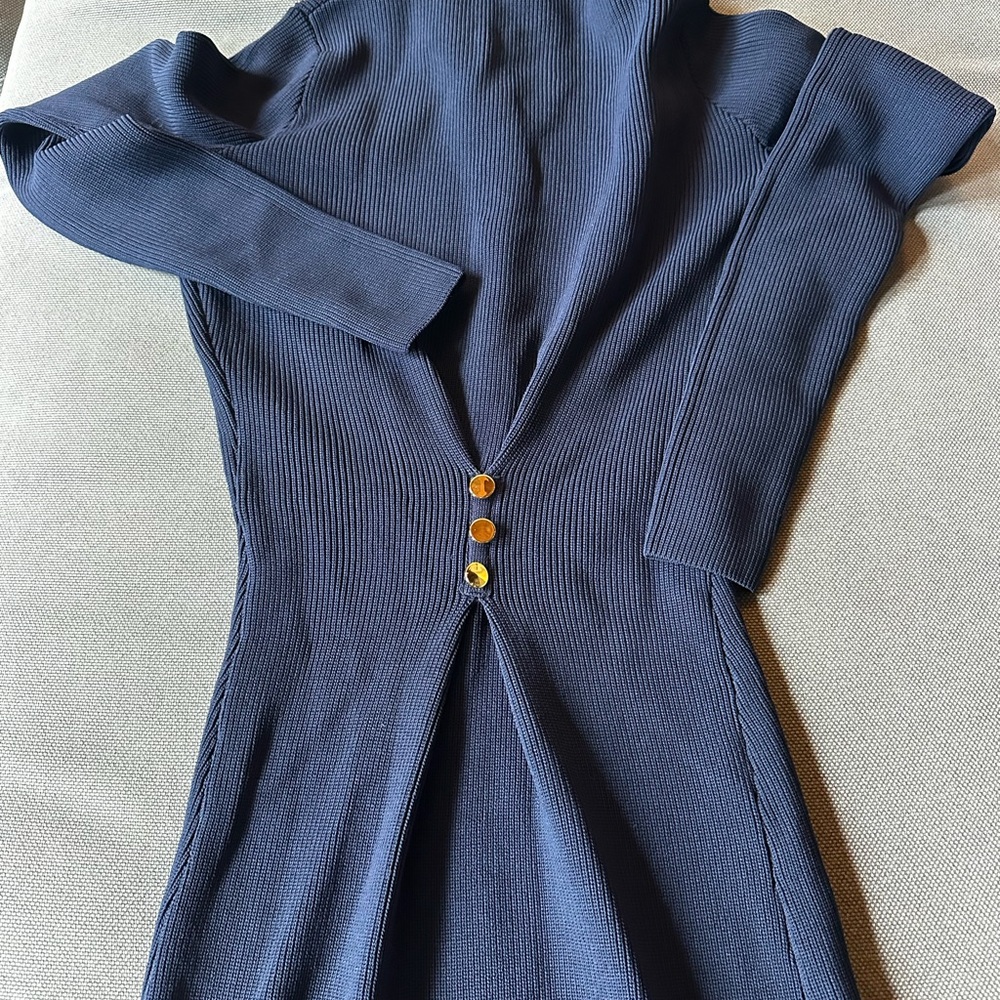 NWT Meshki Navy Abbey Buttoned Knit Midi Dress - Picture 9 of 9